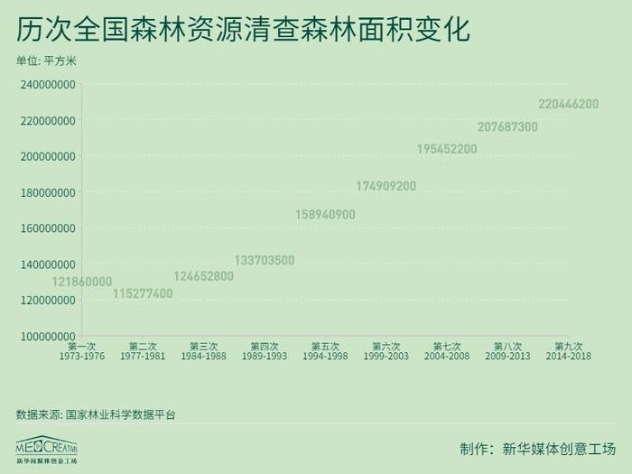 历次全国森林资源清查中森林覆盖率变化及森林面积变化