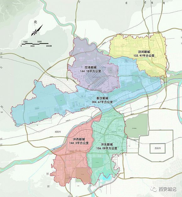 这其中,"一圈"指由西安,咸阳主城区及西咸新区为主组成的大西安都市圈图片