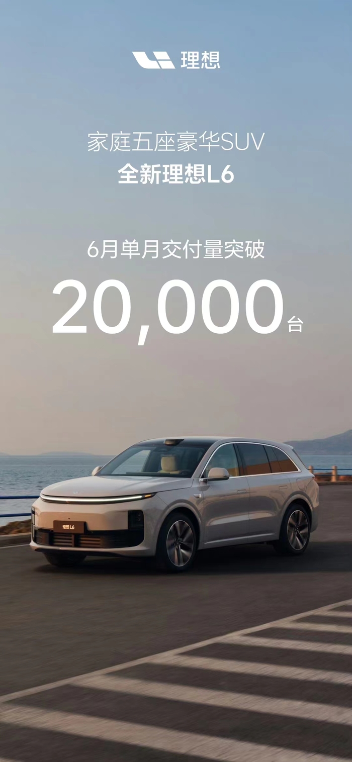 财经快讯|理想汽车：6月单月理想L6交付突破2万台-第1张图片-要懂汇圈网