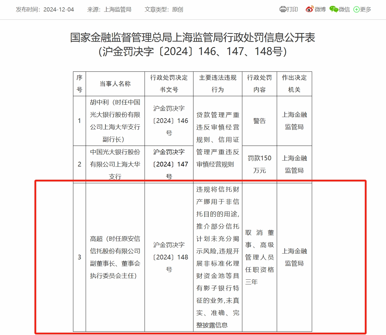 处罚落地！原安信信托副董事长被取消高管任职资格三年|界面新闻