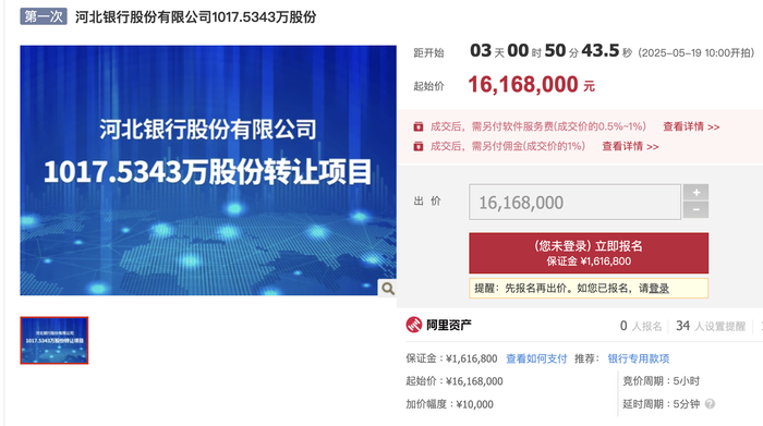 资产省内称王股权却 “无人接盘”！河北银行千万股股权再次流拍|界面新闻 · 证券