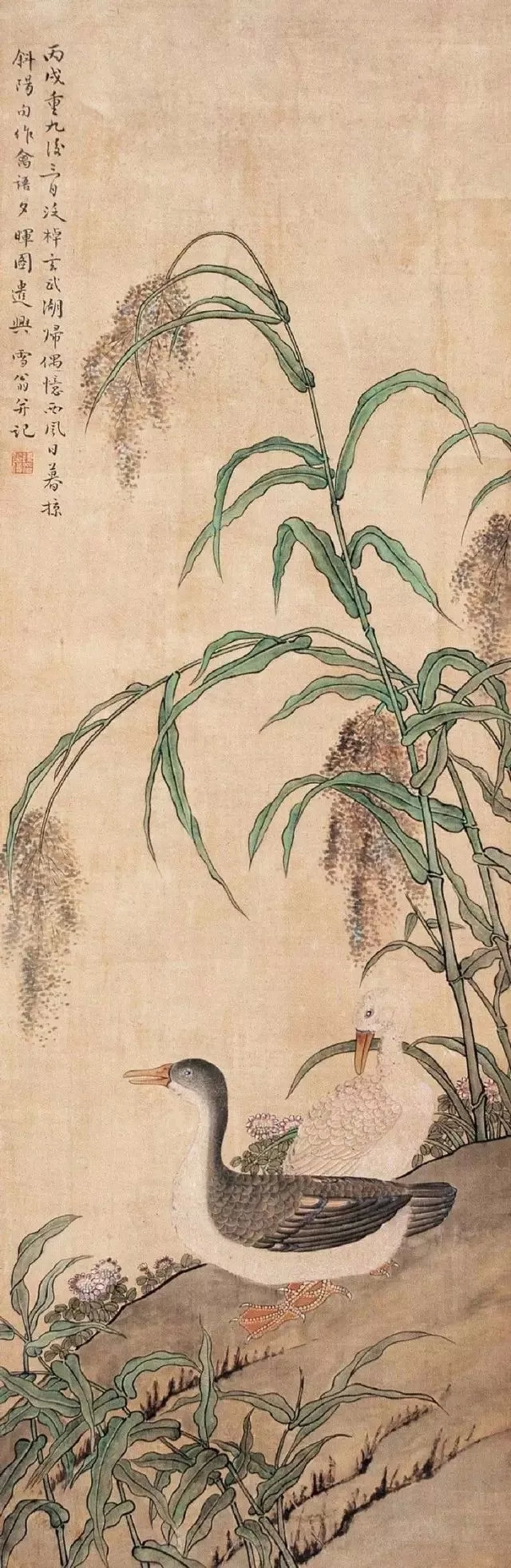 陈之佛（款） 花鳥扇面鏡心模写古画中国絵画-