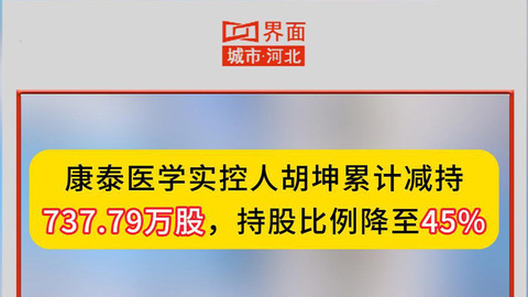康泰医学实控人胡坤减持737.79万股